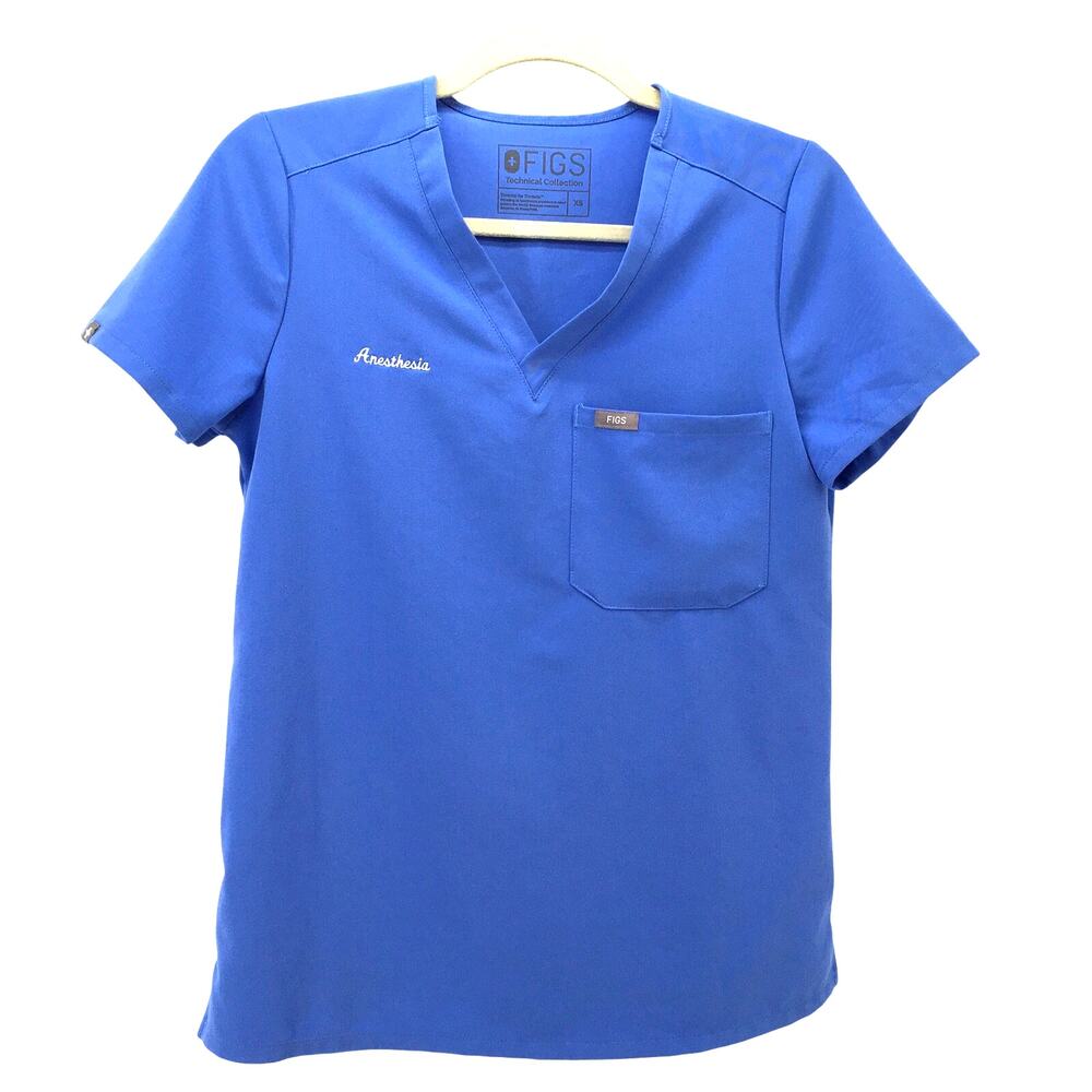 FIGS Catarina One-Pocket Scrub Top Ceil Blue Extra Small V Neck Nurse Anesthesia